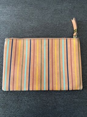 Madewell Striped Multi-Color Leather Wristlet Clutch - Tan